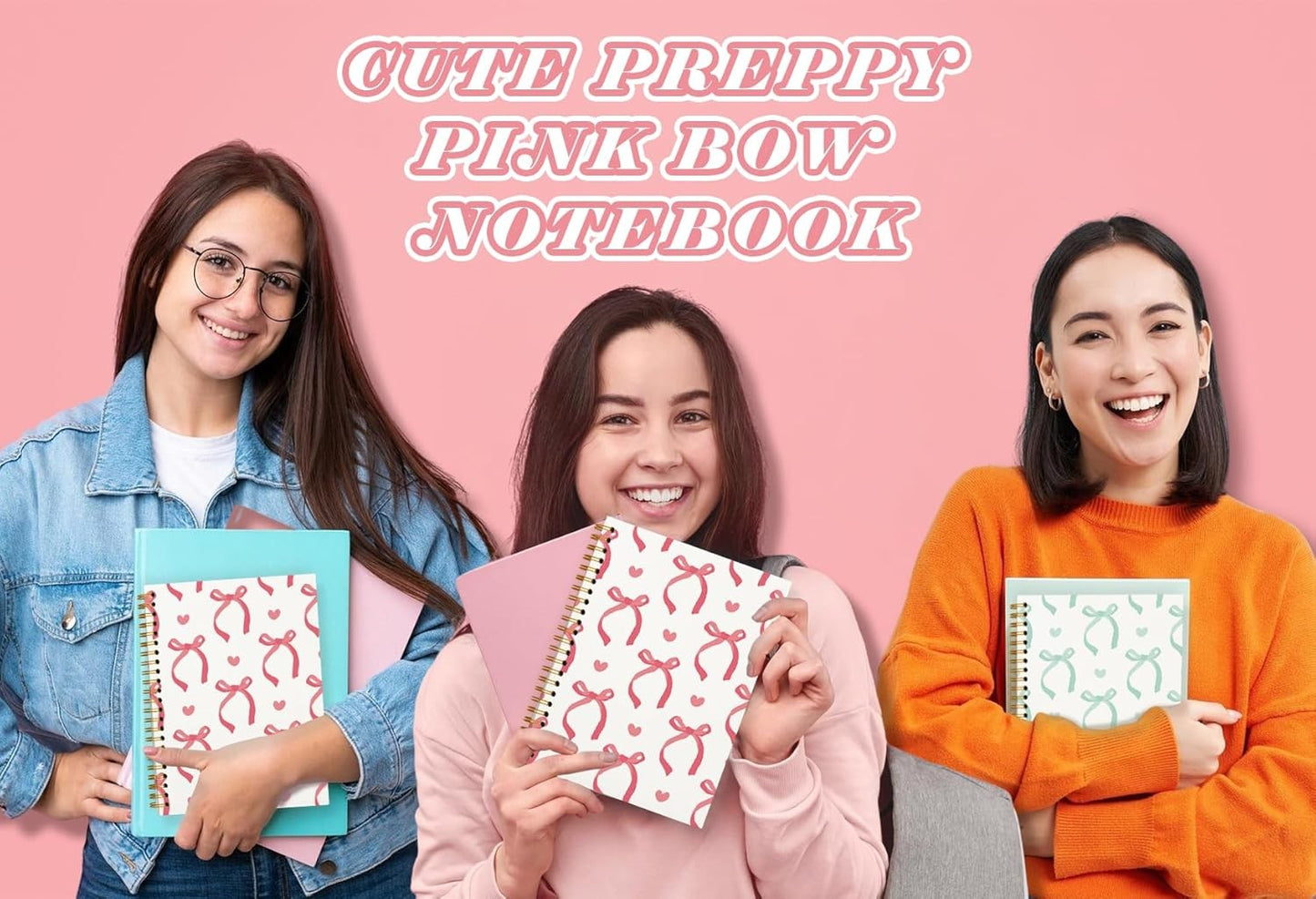 Cute Red Bow Notebook Journals Diary,Preppy Cute School Supplies for Teen