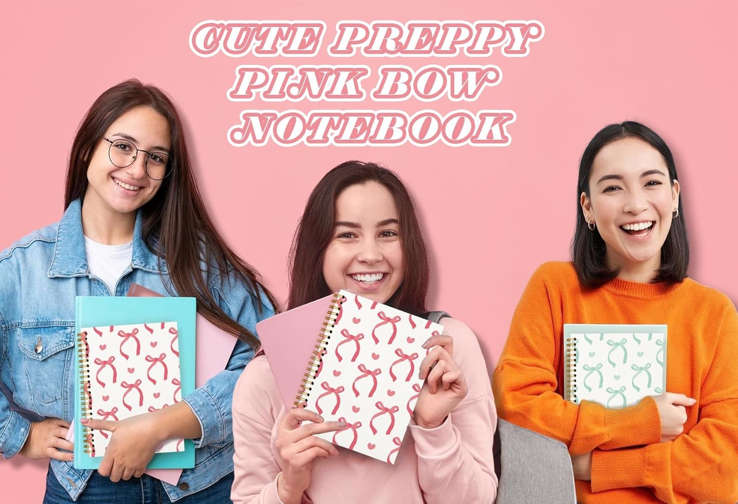 Cute Red Bow Notebook Journals Diary,Preppy Cute School Supplies for Teen
