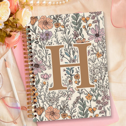 Vintage Boho Floral Personalized Notebook, Initial Letter H Notebook 5.5x8.3