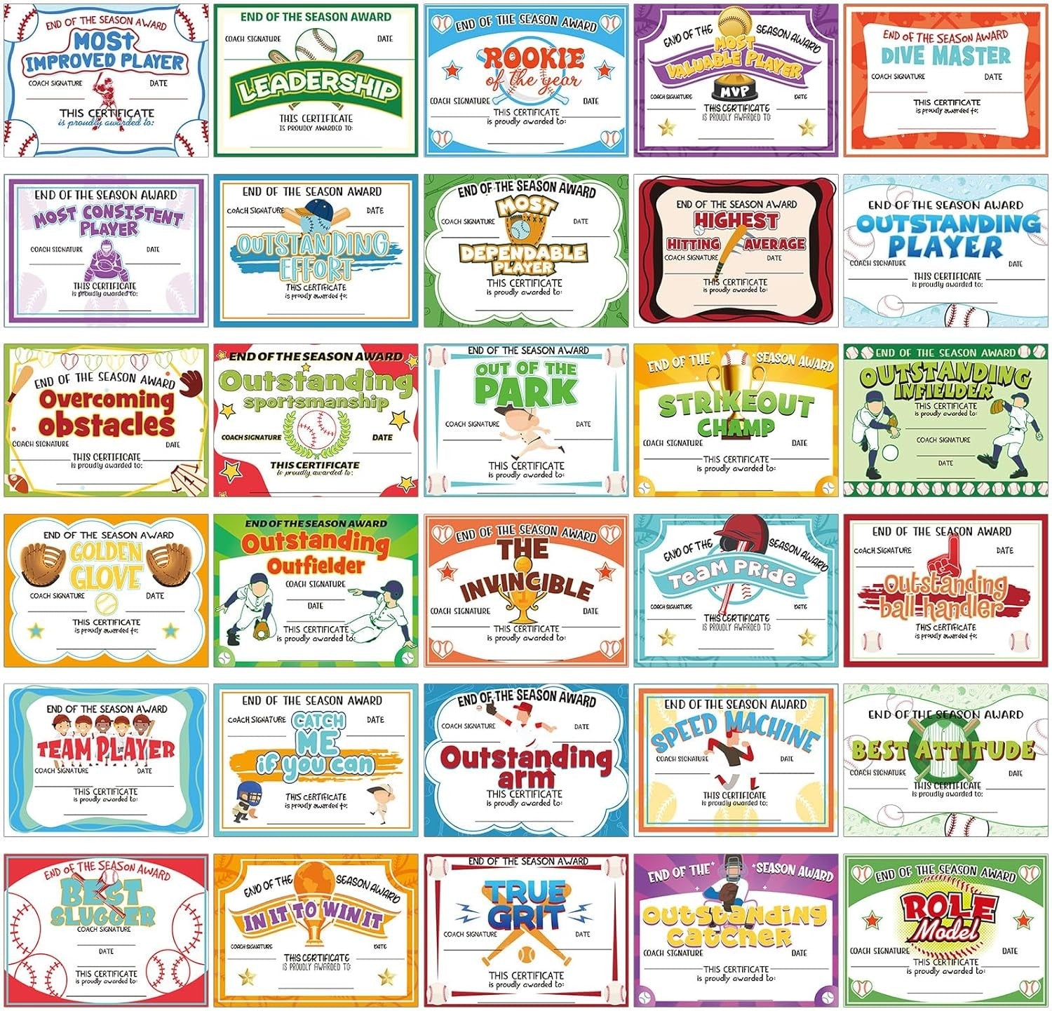 94Pcs Student of Award Certificates End of School Random style shipping Softball