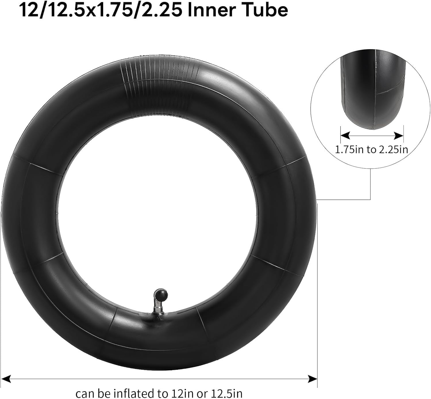 Heavy Duty 12/12.5x1.75x2.25 Thick 40% Butyl Inner Tube 12 1/2 x 2 1/4 Inner