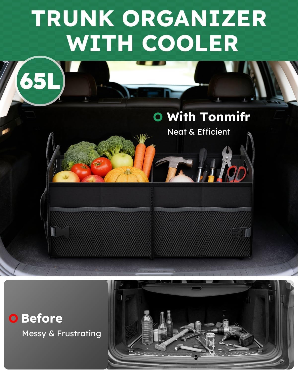 2-Compartment Trunk Organizer & Multi-Compartment Storage Box 600D Waterproof