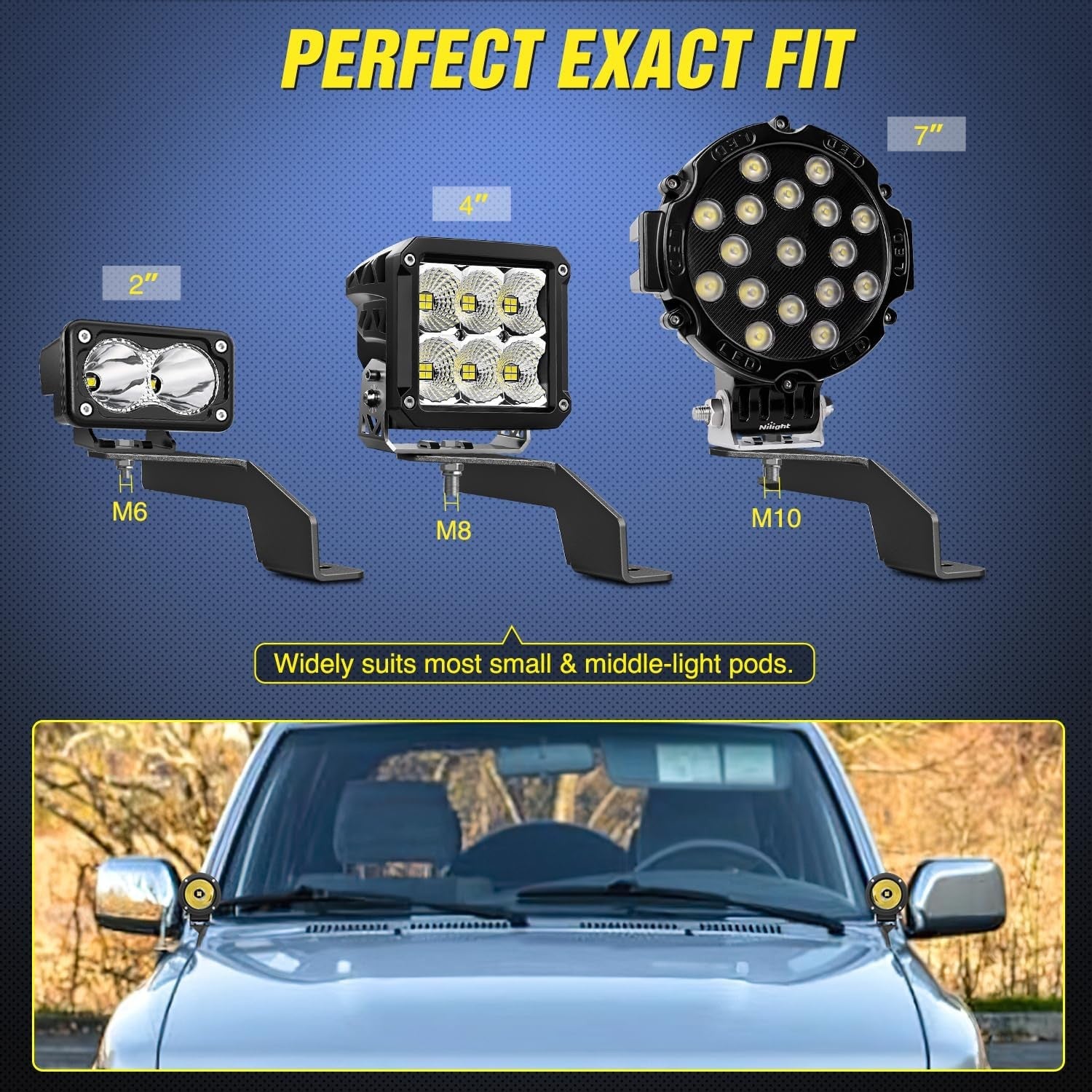 Ditch Light Brackets Hood Hinges Mount Bracket Kit for Auxiliary Offroad LED