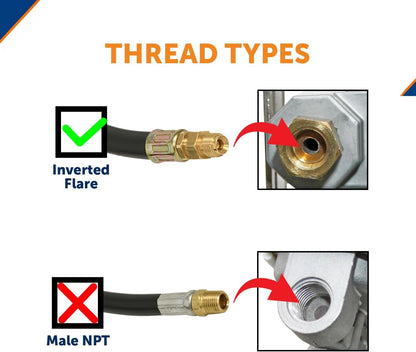 18-inch Pigtail Hose Connectors, 1/4" Male Inverted FLARE (NOT NPT) for RV, Van