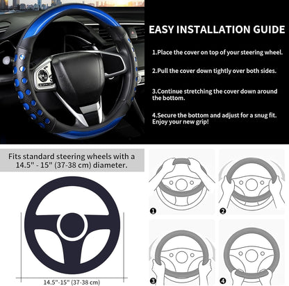 PU Leather Car Steering Wheel Cover Anti-Slip Grip for Women and Men14.5-15 Inch