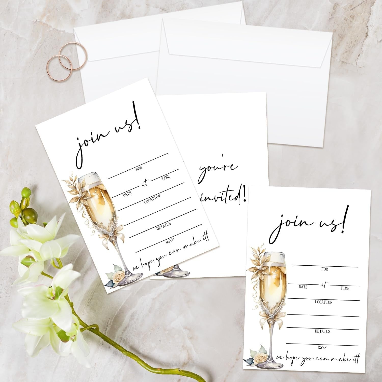 25 Pcs Join Us Wedding Invites, Champagne Pattern Invitaciones Para Boda