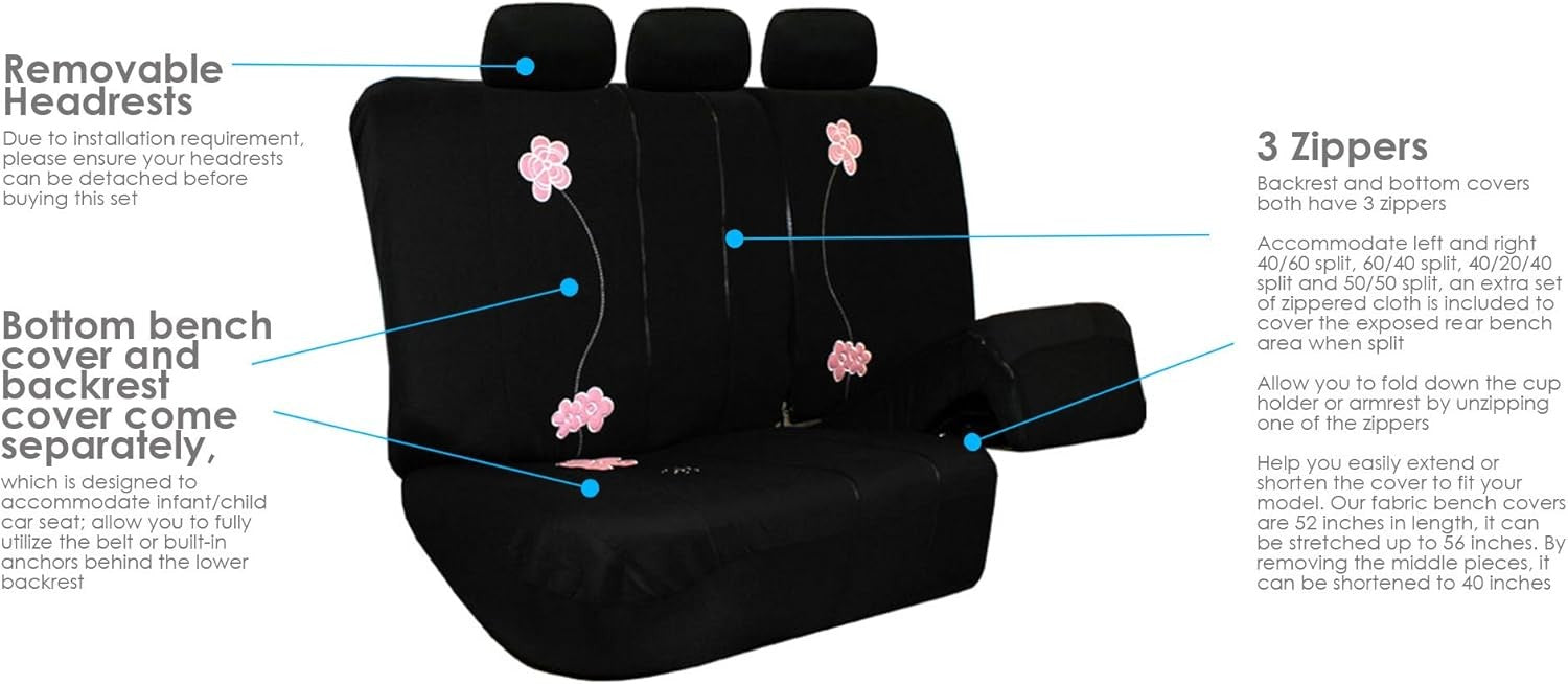 Full Set Cloth Car Seat Covers, Universal Fit, Low Back Front Seat Covers