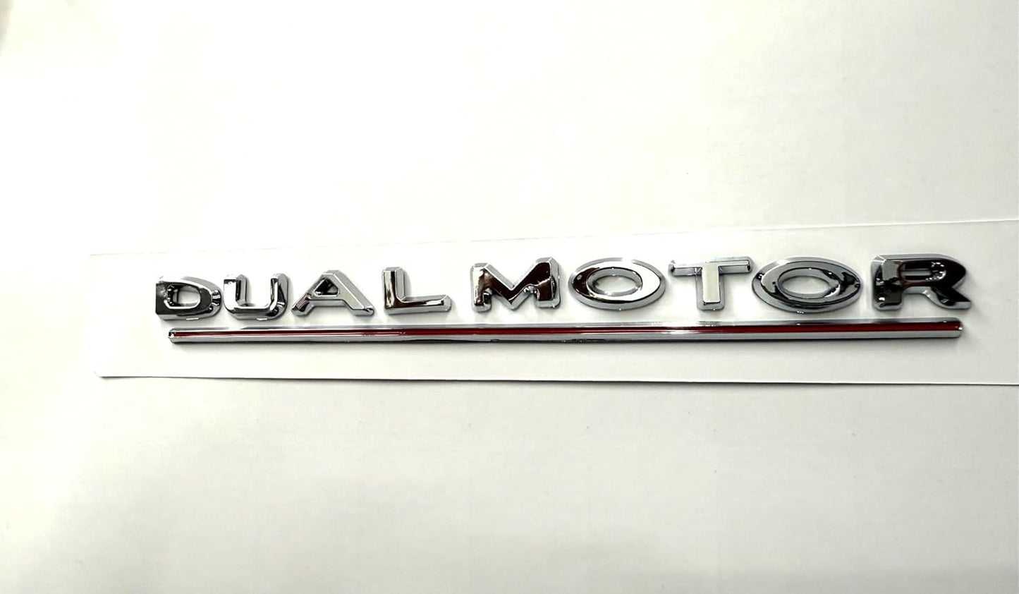 Dual Motor Emblem Sticker for Tesla, Chrome Red Line ABS Underline Badge Letters