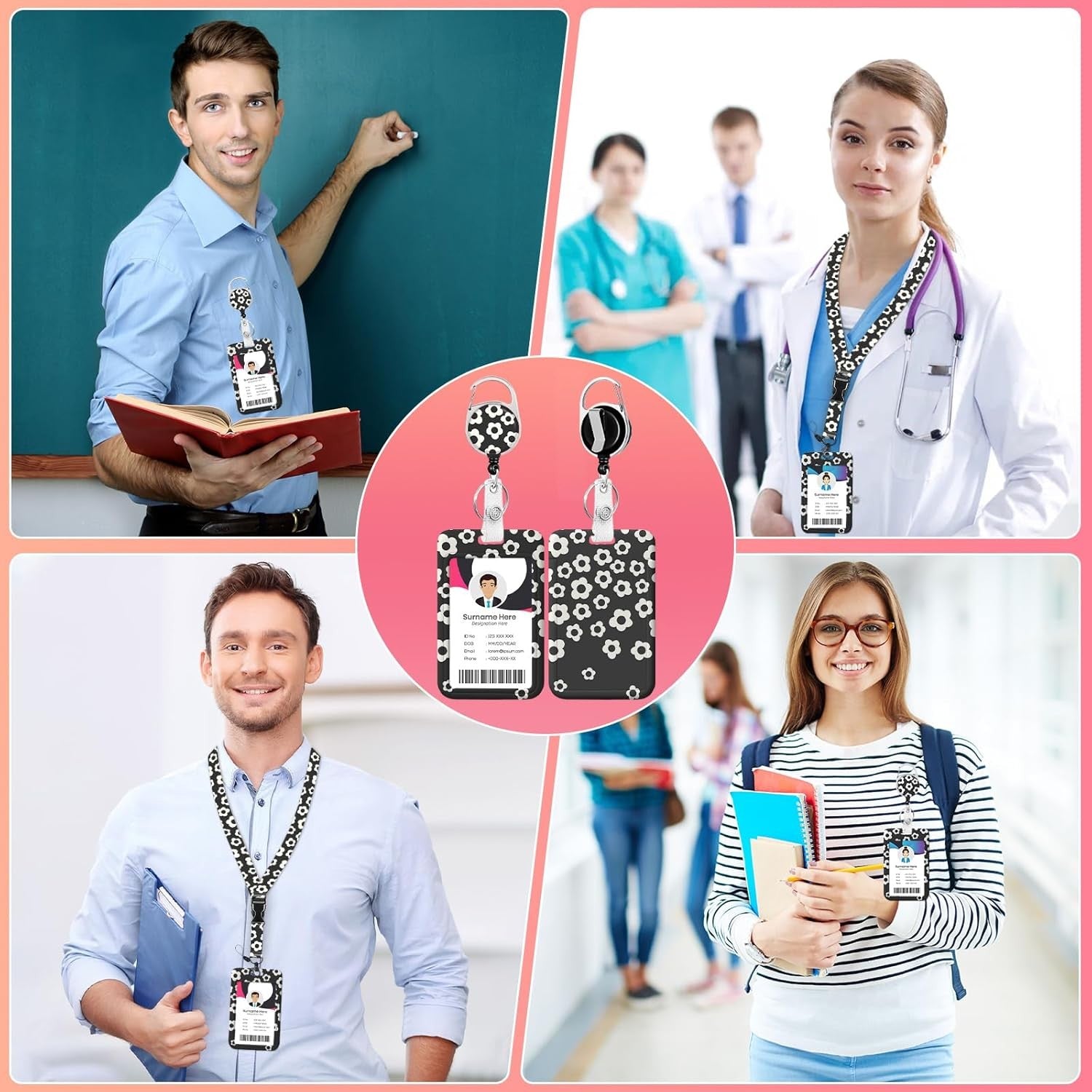 Groovy Floral ID Badge Holder with Lanyards, Detachable Lanyards for ID Badges