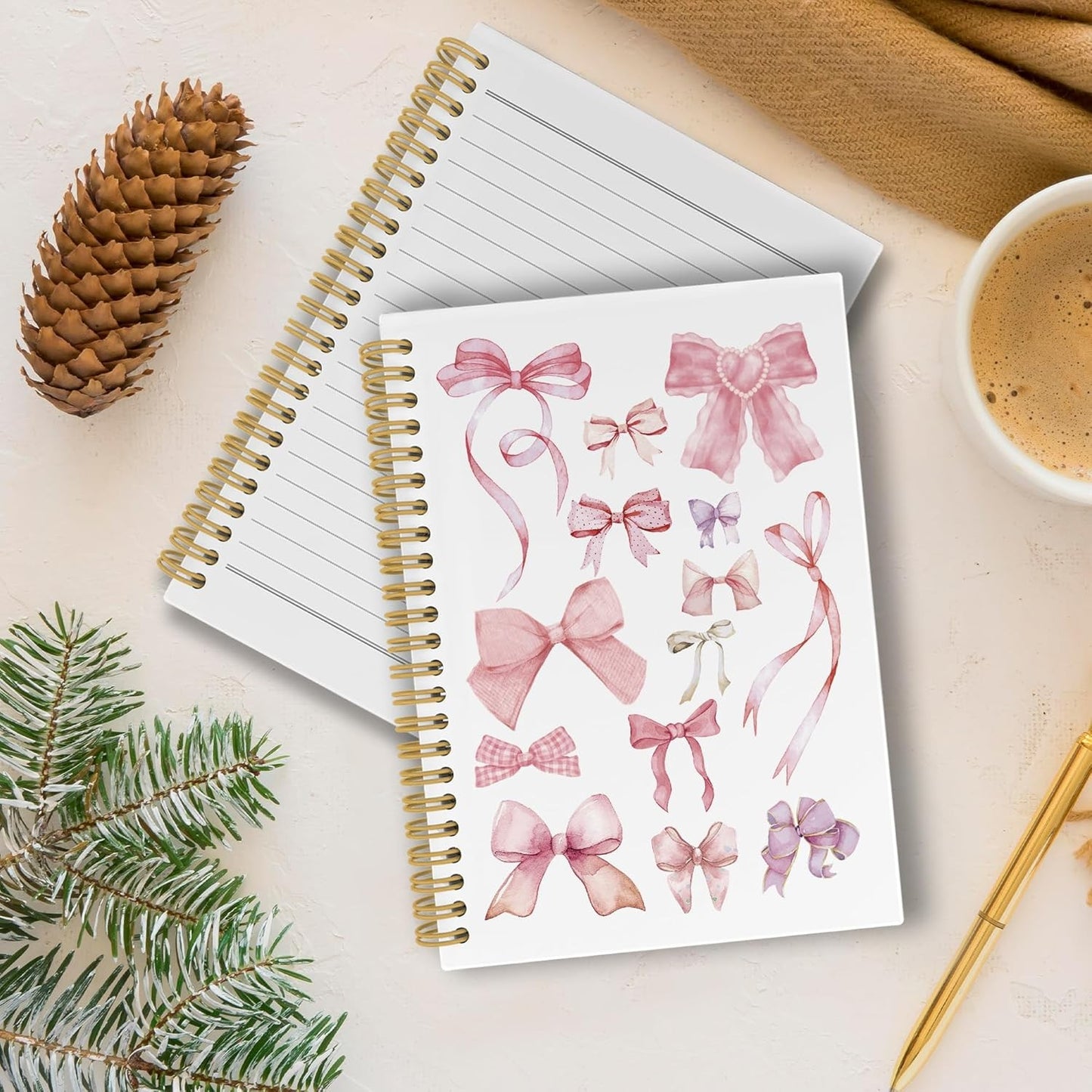Coquette Bows Journal Notebook - Trendy Preppy Funky Pink Notebooks 5.5"x8.3"