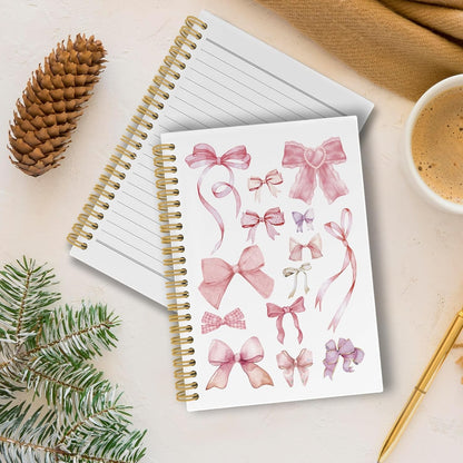 Coquette Bows Journal Notebook - Trendy Preppy Funky Pink Notebooks 5.5"x8.3"