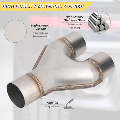 2.5 inch Exhaust Y Pipe, 2.5" Single to 2.5" Dual Exhaust Adapter Connector