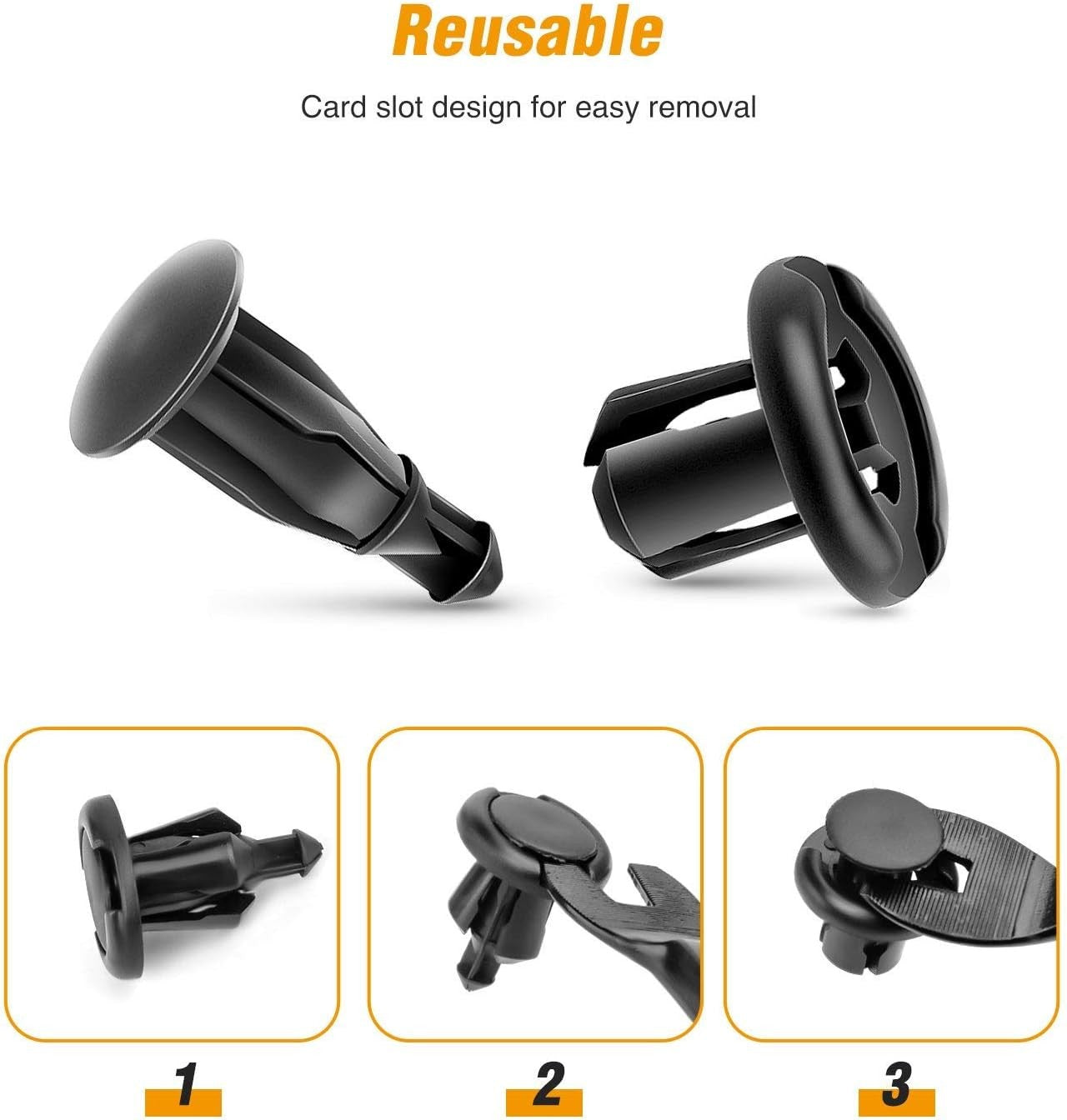 Fender Rivet Clips 100PCS 10mm Black GRC-45 Fastener Remover 91503-SZ3-003 Bonus