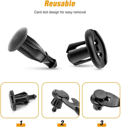 Fender Rivet Clips 100PCS 10mm Black GRC-45 Fastener Remover 91503-SZ3-003 Bonus