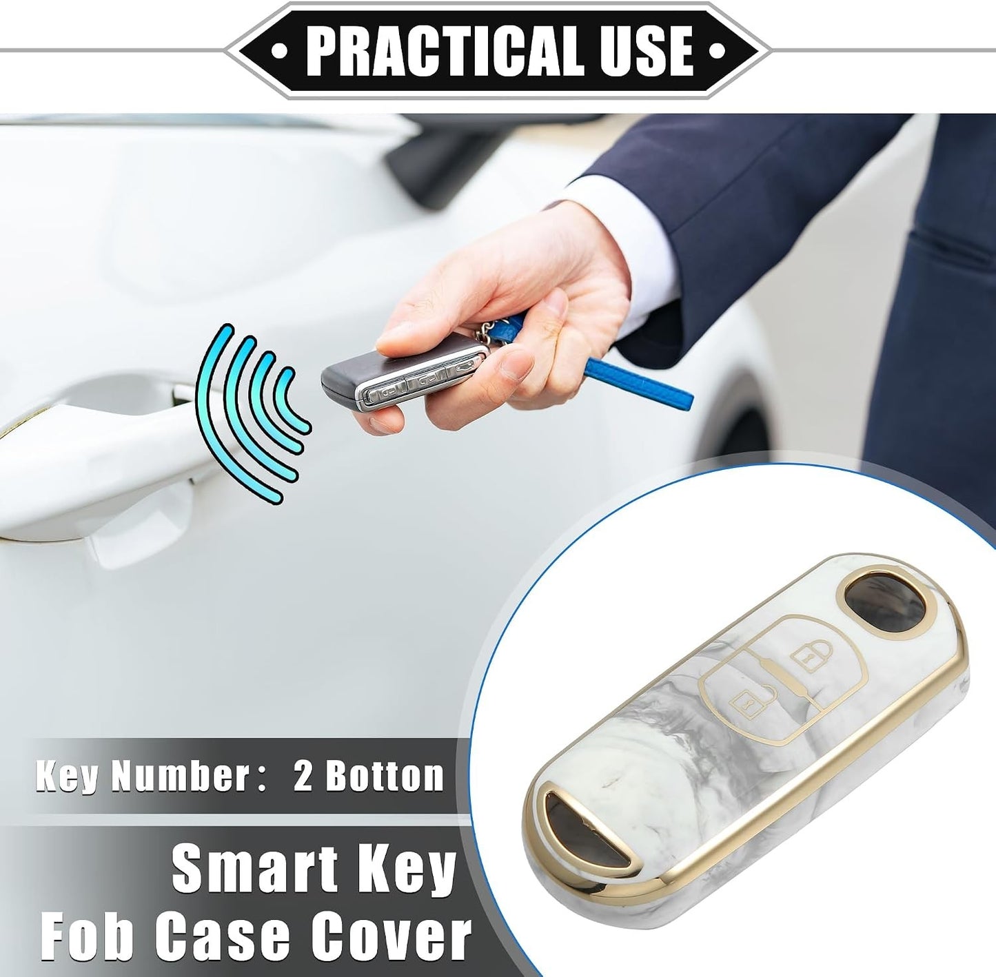 Key Fob Cover Compatible for Mazda CX-3 CX-4, 2 Button Porcelain Pattern Fashion