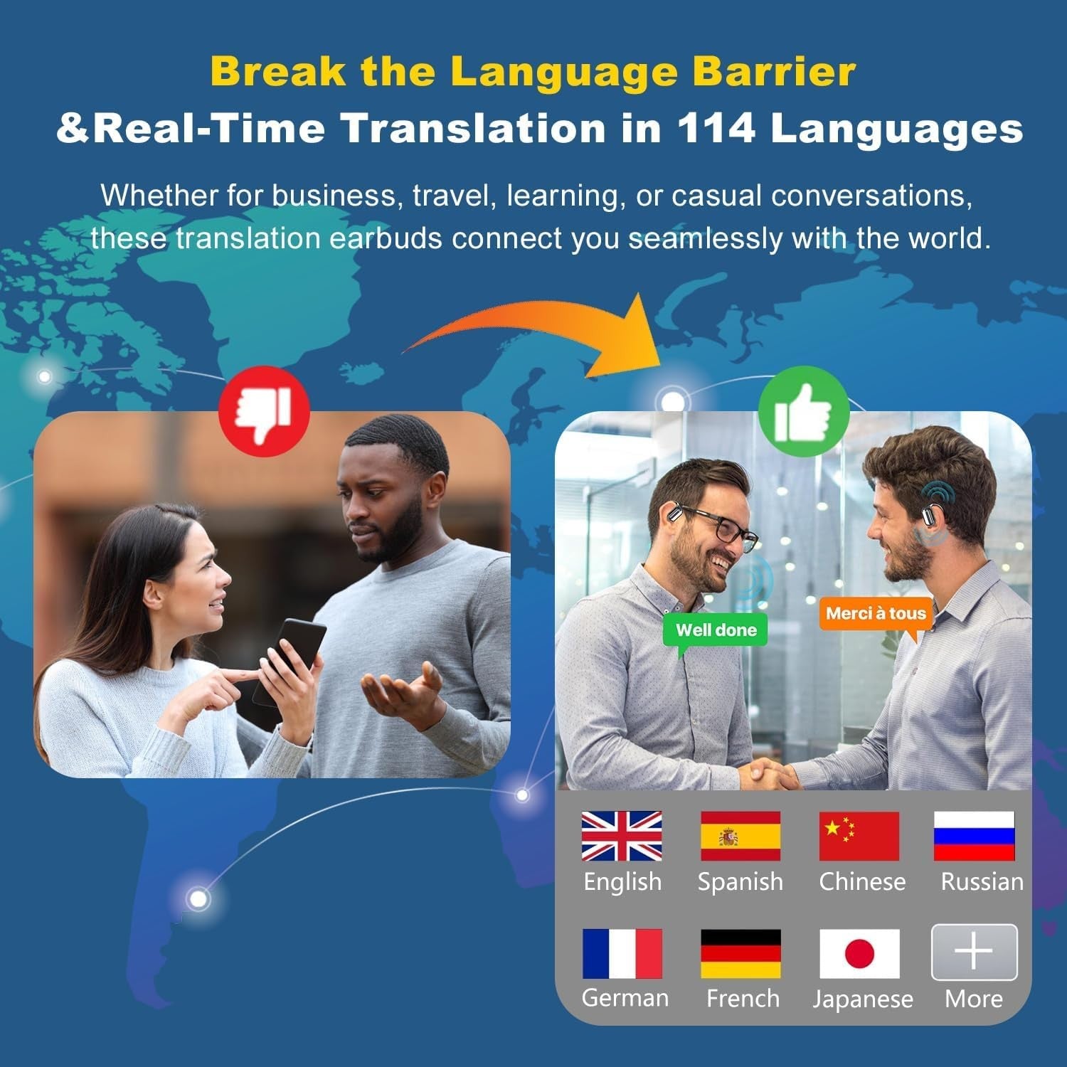 Wireless Earbuds, Real-Time AI Translation Earbuds,144 Languages Language