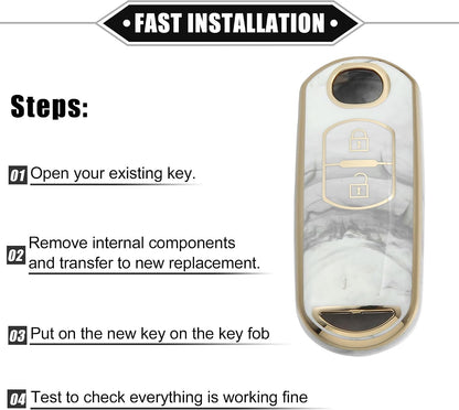 Key Fob Cover Compatible for Mazda CX-3 CX-4, 2 Button Porcelain Pattern Fashion