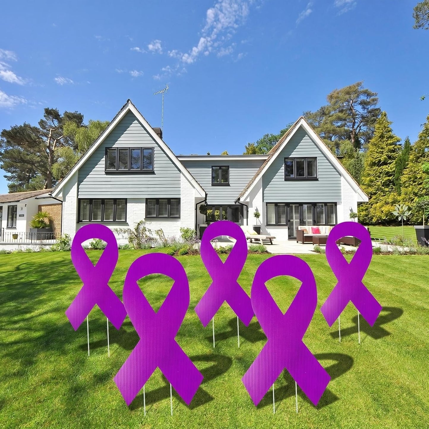 5pcs Large Ribbon Awareness Yard Signs with Metal Stakes 14" Ribbon Health