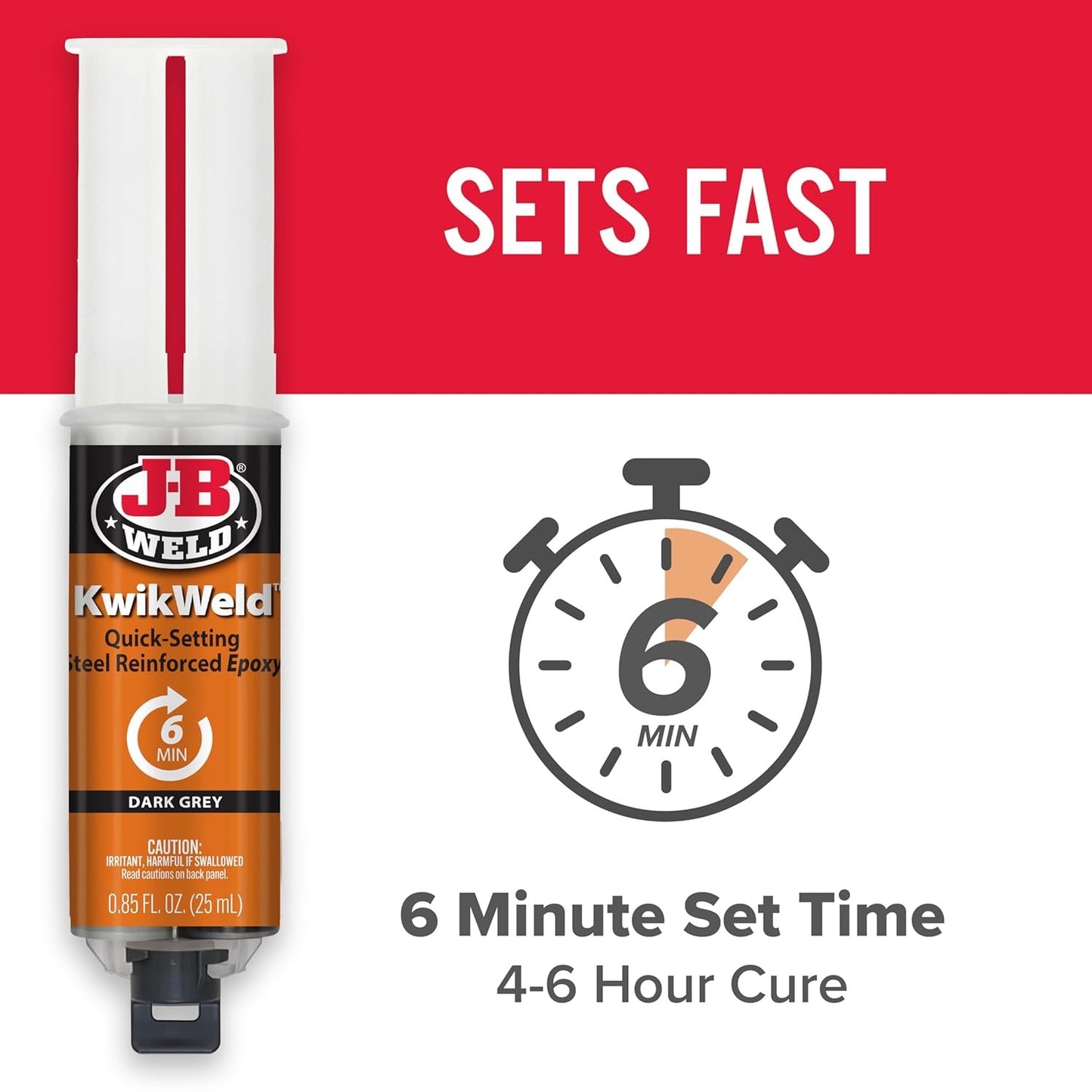 6 Minute Set Epoxy KwikWeld High Strength, Waterproof, 1 Pack, Dark Grey 50176-2