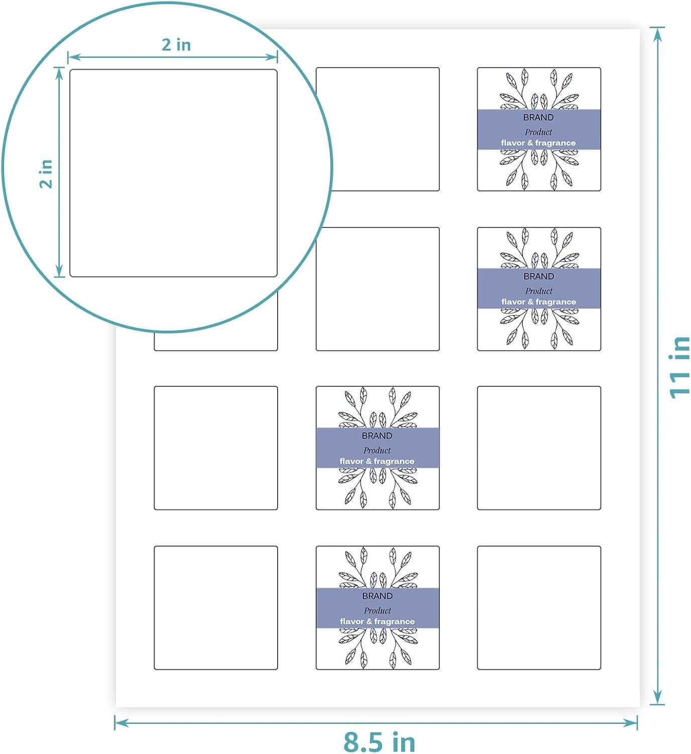 2" x 2" Square Labels, for Inkjet or Laser Printer Matte White Printable Sticker