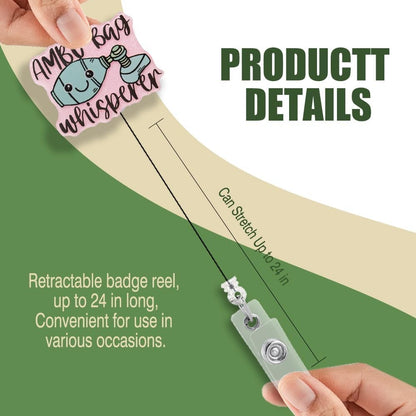 Ambu Bag Whisperer Glitter Retractable Reel ID Card Clip, Funny Ambu Bag Badge