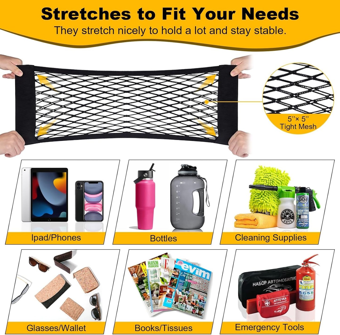 4Pcs Universal Car Storage Net Pockets Stretchable Automotive Mesh Pouch Nets