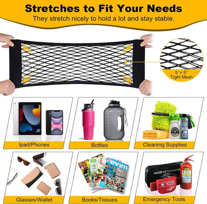 4Pcs Universal Car Storage Net Pockets Stretchable Automotive Mesh Pouch Nets