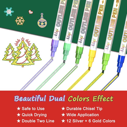 Outline Markers, 18 Metallic Shimmer Glitter Gel Pens, Tween Teen Girl Gifts