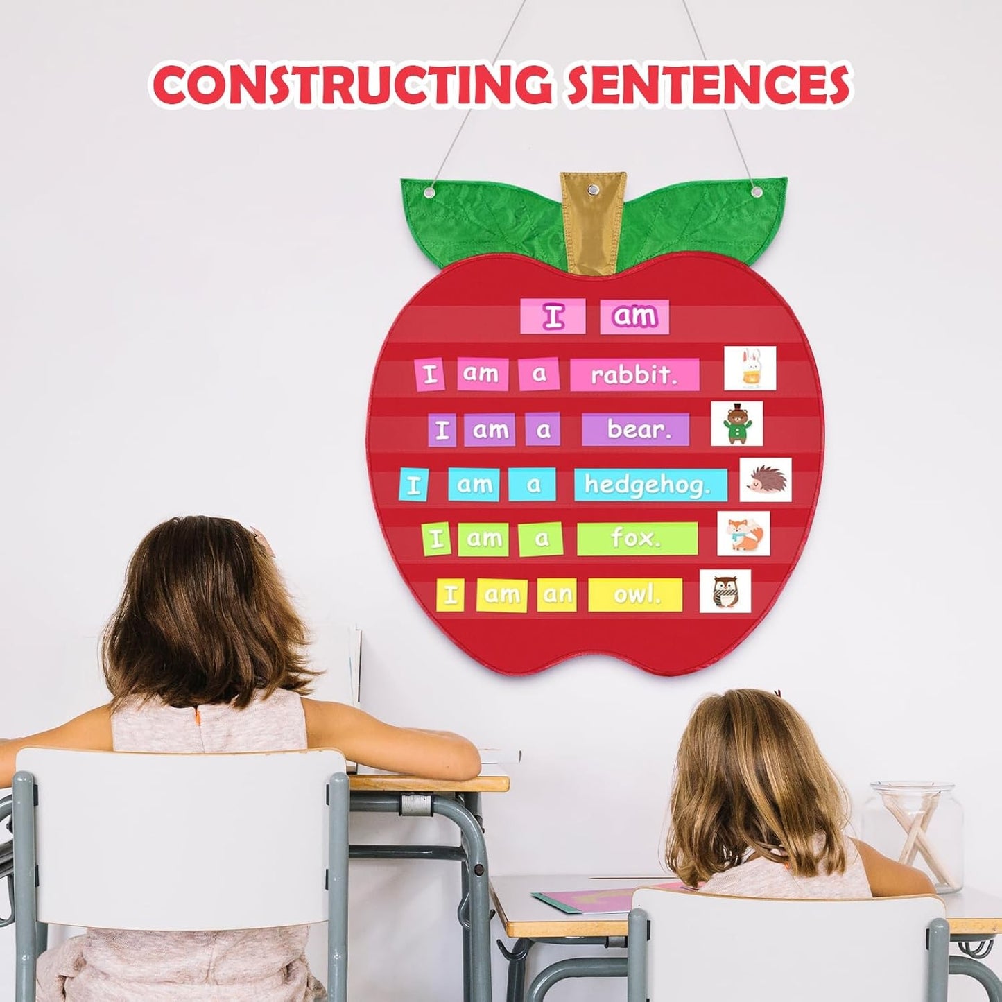 Pocket Chart with 6 Pockets, Red, Wall Organization for Daily Schedule, Class