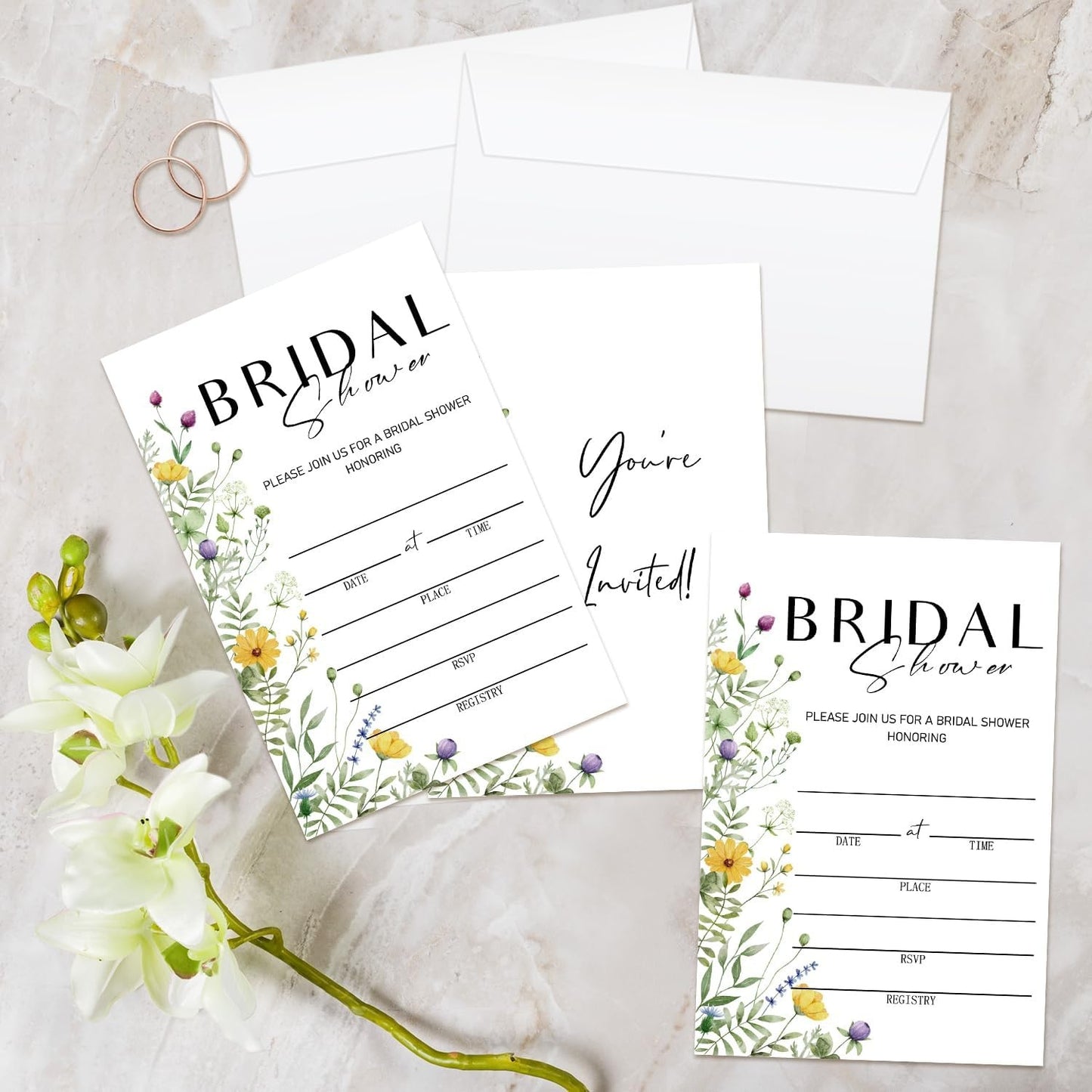 25 Pcs Wedding Invites, Floral Bridal Shower Invitations, Wedding Invitation
