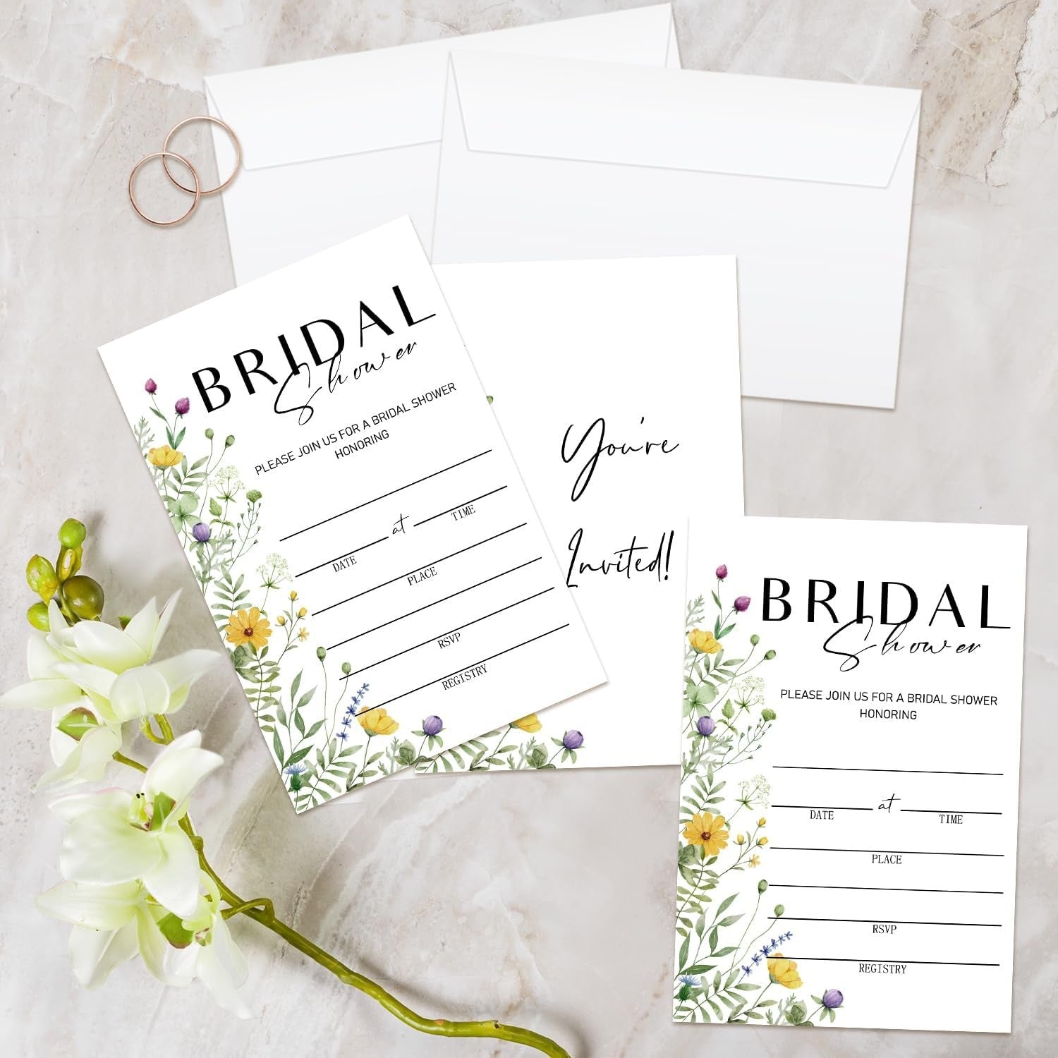25 Pcs Wedding Invites, Floral Bridal Shower Invitations, Wedding Invitation