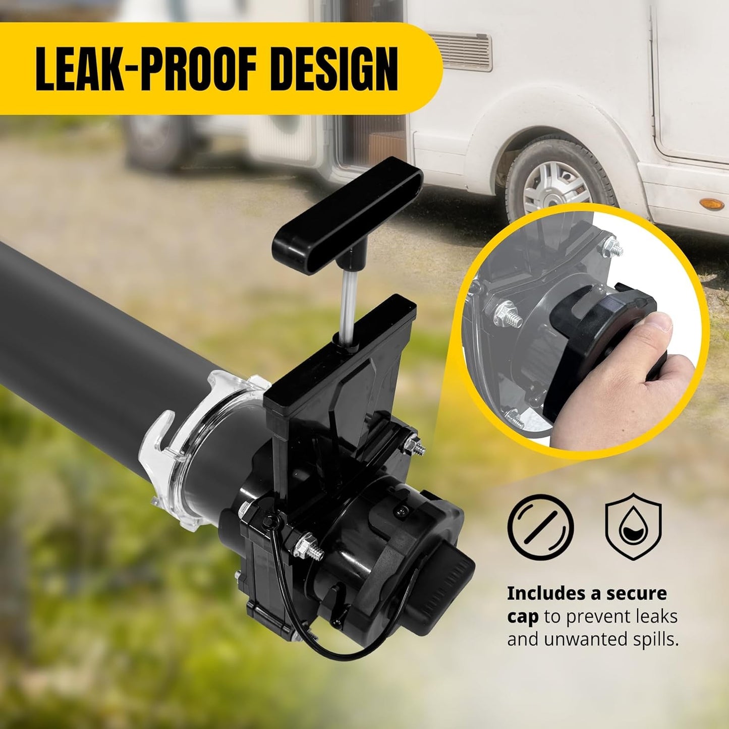 51170 RV Waste Valve 3" with Clear Adapter and Cap – Leak-Proof, Odor Blocking