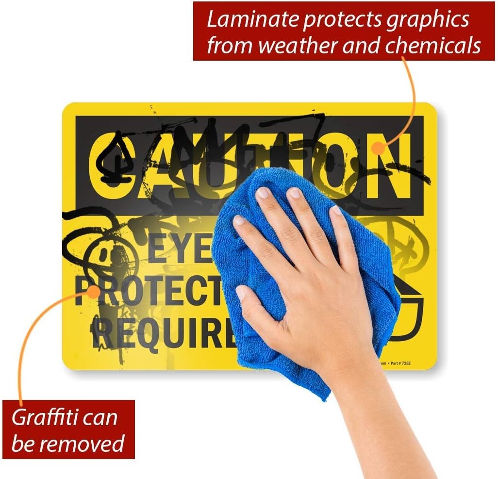 Adhesive Vinyl OSHA Safety Sign, Legend "Caution: Eye Protection Required"