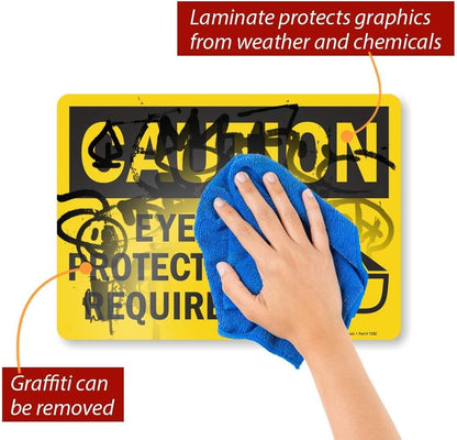 Adhesive Vinyl OSHA Safety Sign, Legend "Caution: Eye Protection Required"