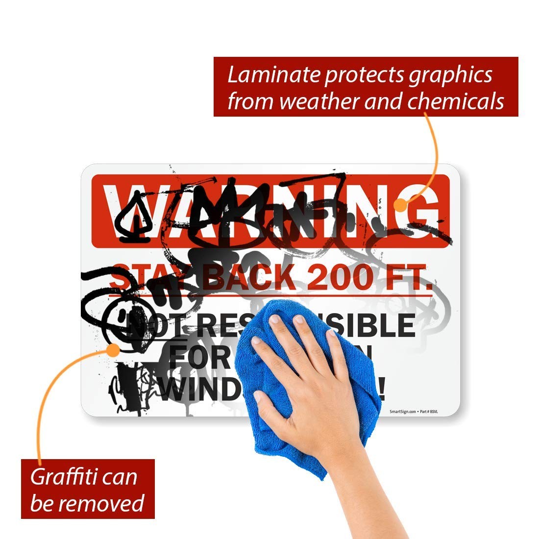 S-9933-RE-12x18-D1 Warning - Stay Back 200 Ft, Not Responsible 12" x 18" 3M