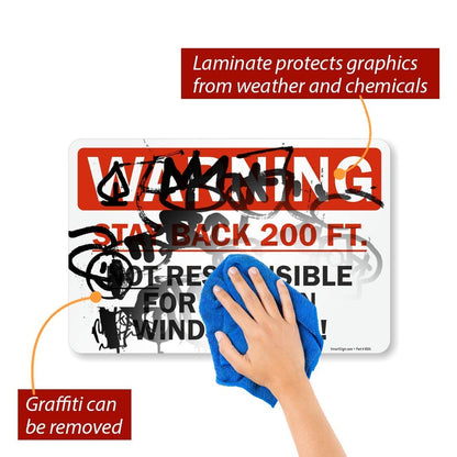 S-9933-RE-12x18-D1 Warning - Stay Back 200 Ft, Not Responsible 12" x 18" 3M