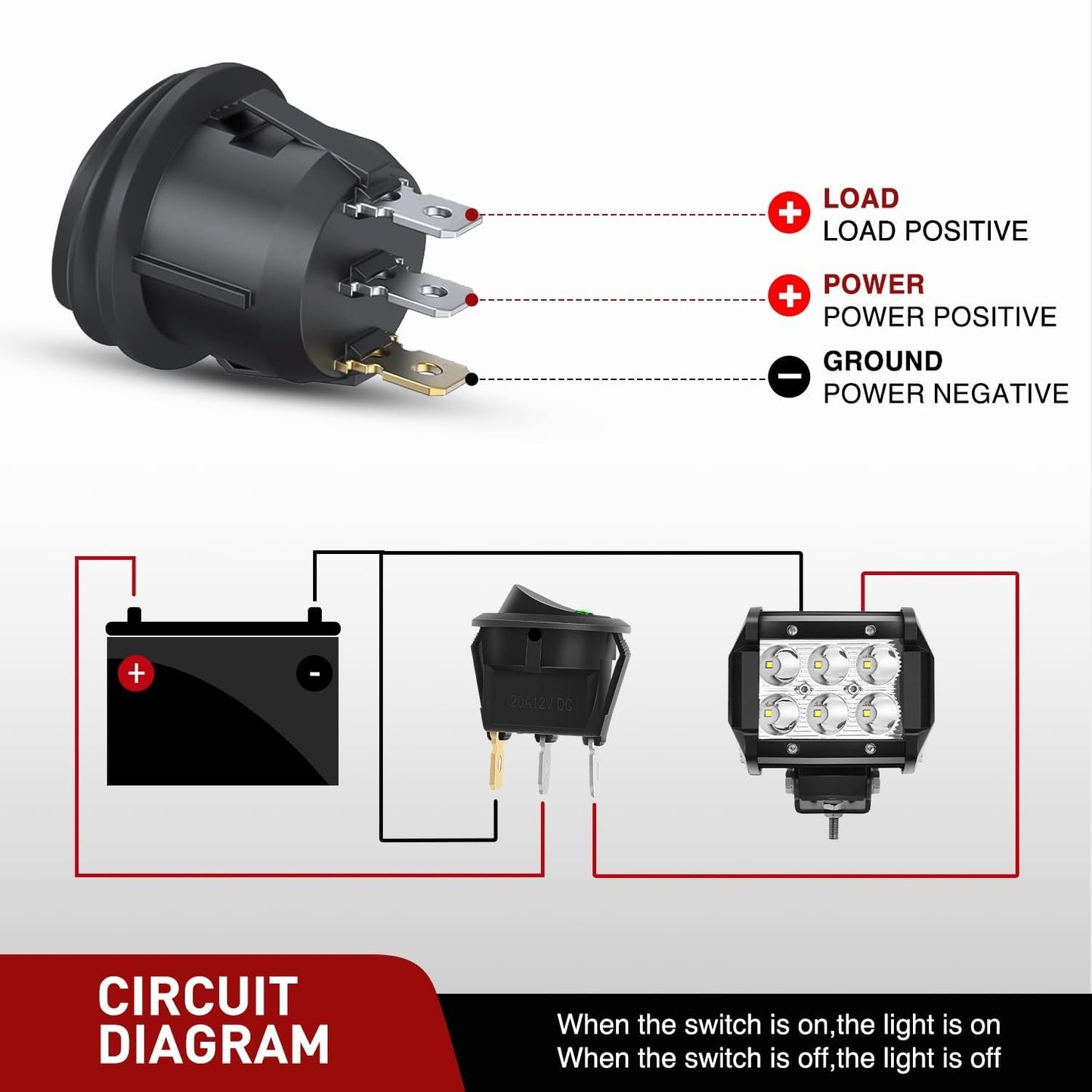8PCS 12V 20A Round Blue Toggle LED Rocker Switch On-Off Control SPST 3Pins