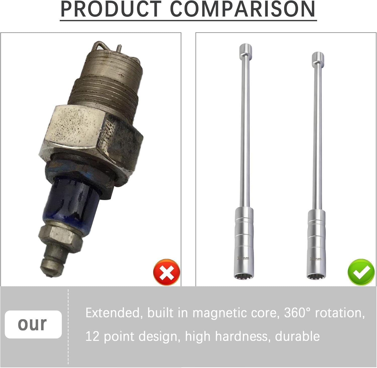 14mm+16mm Extend Spark Plug Socket,Thin Wall 12 Points 3/8" Drive Spark Plug