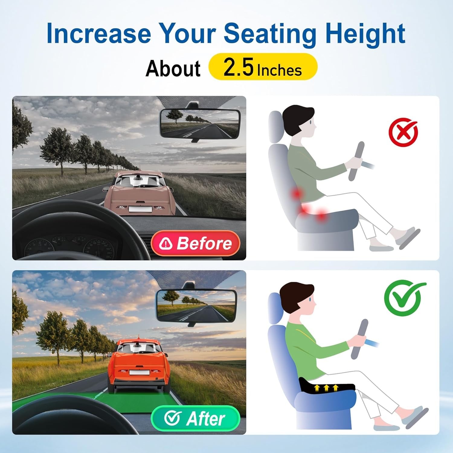 Lofty Aim Car Seat Cushion: Ergonomic Memory Foam Cushion for Driving and Long