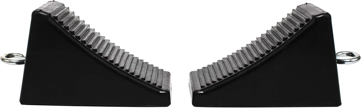 50011 Heavy-Duty Rubber Wheel Chocks with Eyebolt, Anti-Slip Design 2 Pack