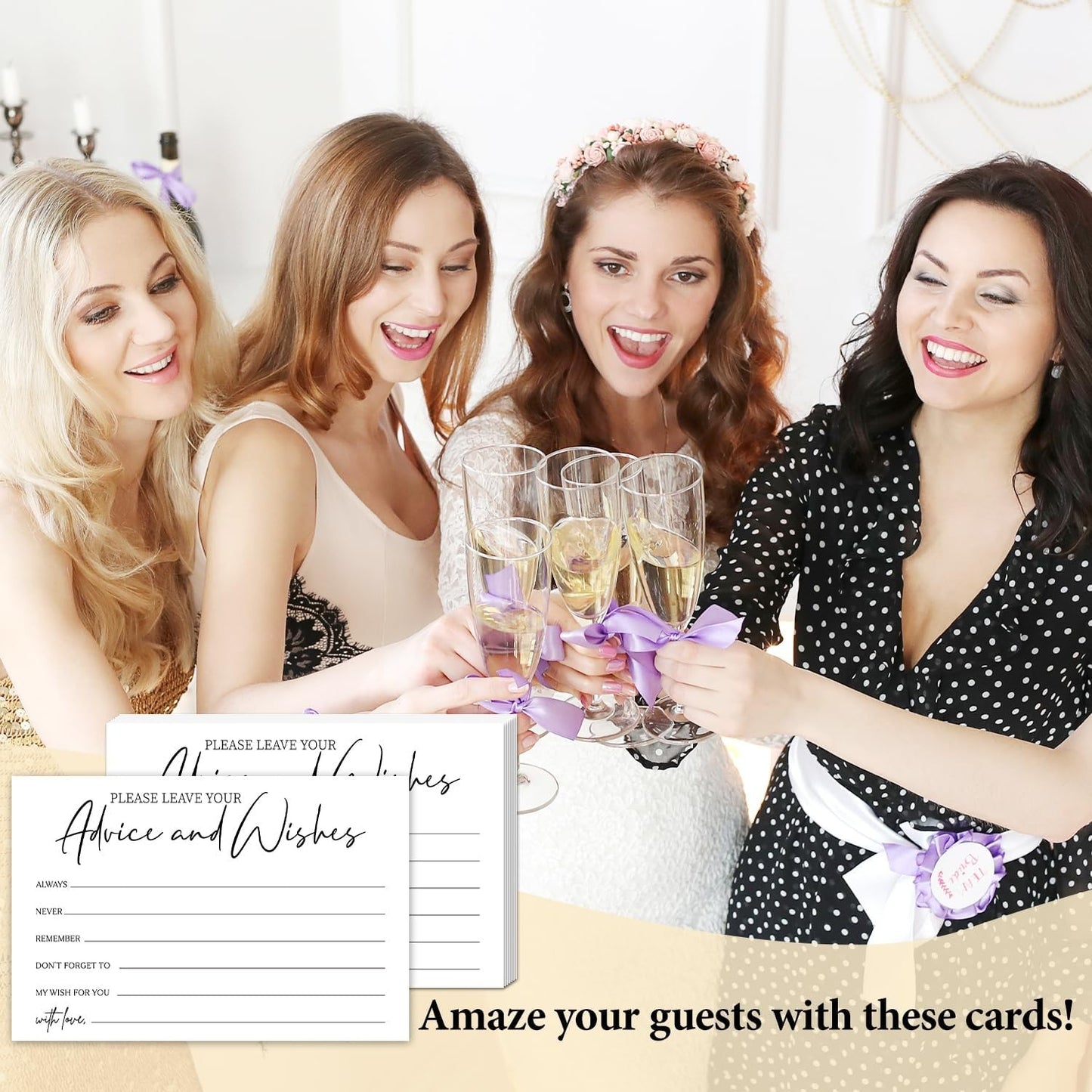 25 Pcs Wedding Advice Cards, Champagne Pattern Advice Cards For Bride And Groom