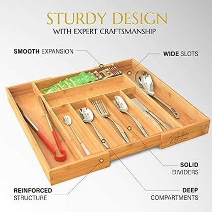 Signature Living Bamboo Expandable Utensil Drawer Organizer, Premium Bamboo