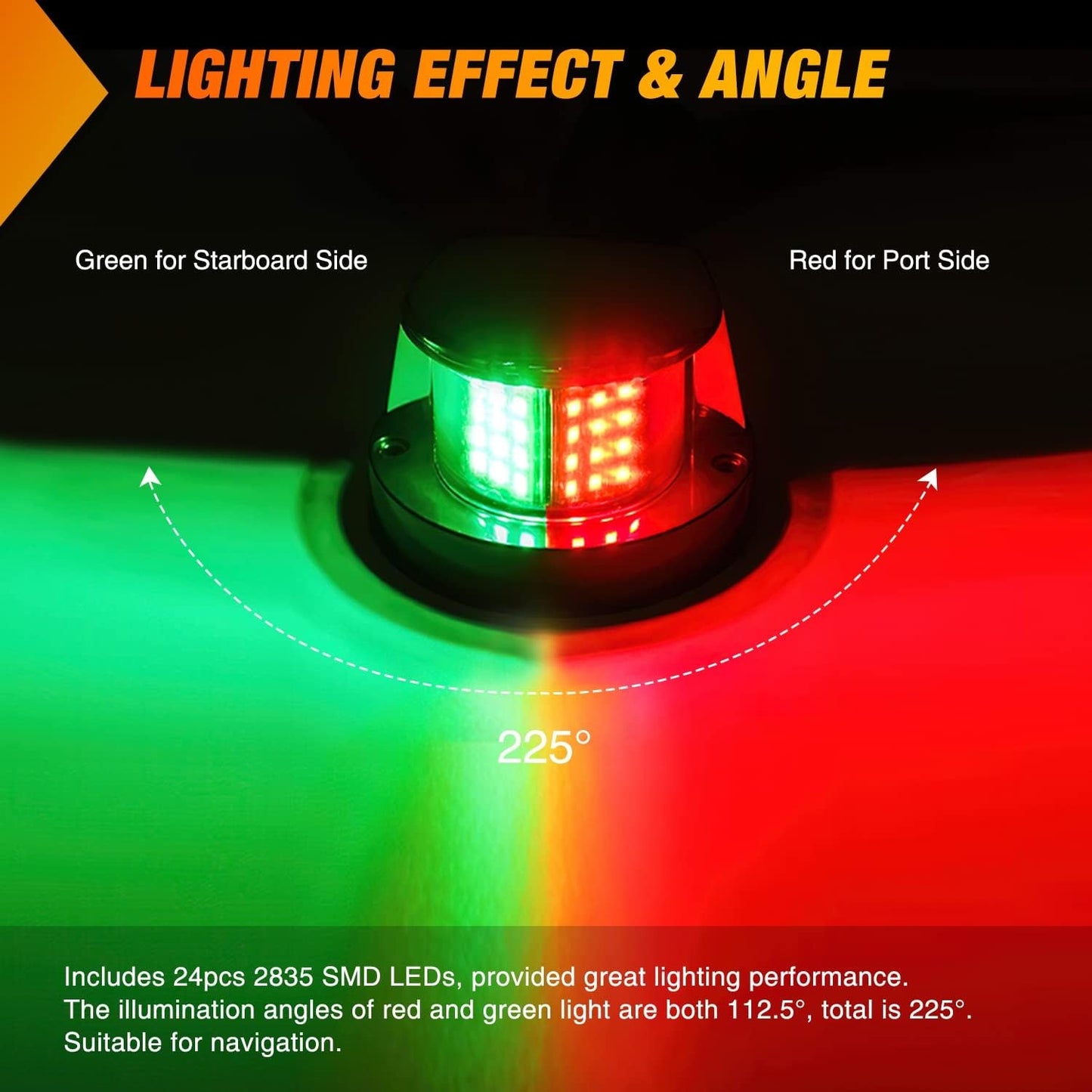 Marine Boat Navigation Light 24LED Red Green LED Port Starboard Signals Bow