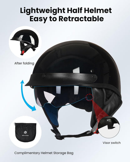 Half Helmet Motorcycle Open Face Sun Visor Quick Release Buckle DOT Approved