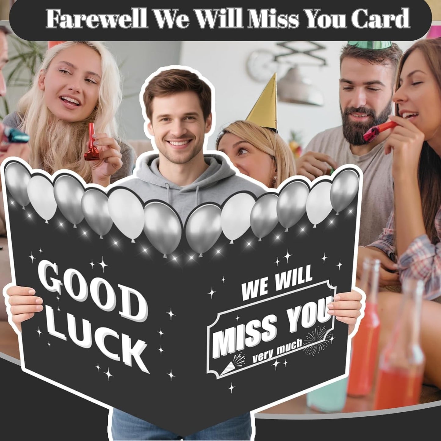 We Will Miss You Retirement Card Large, Farewell Card for Coworkers, Black
