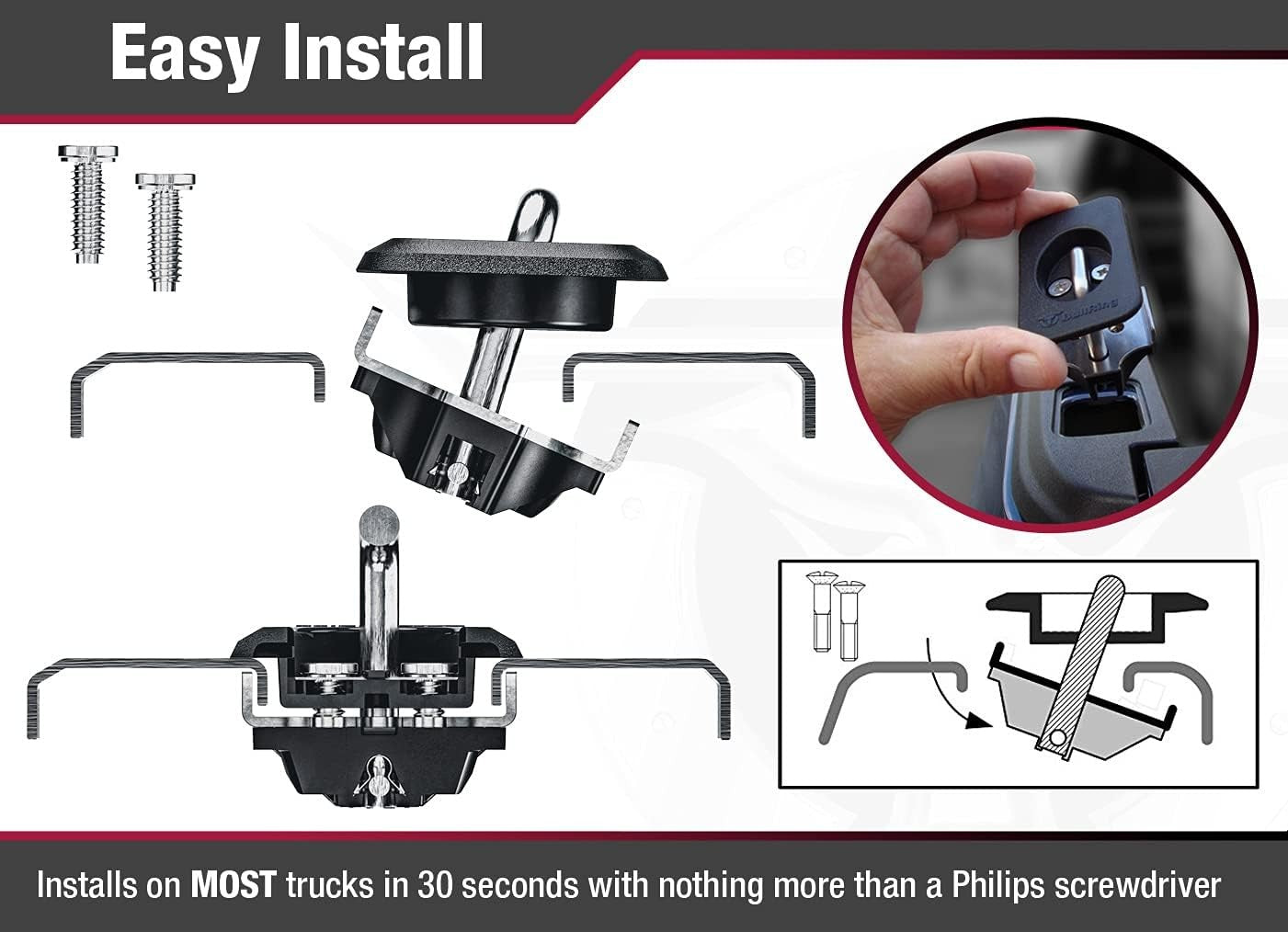 Offset Flush Fit Retractable Truck Bed Tie Downs for '15-'25 Ford F150, '17-'25