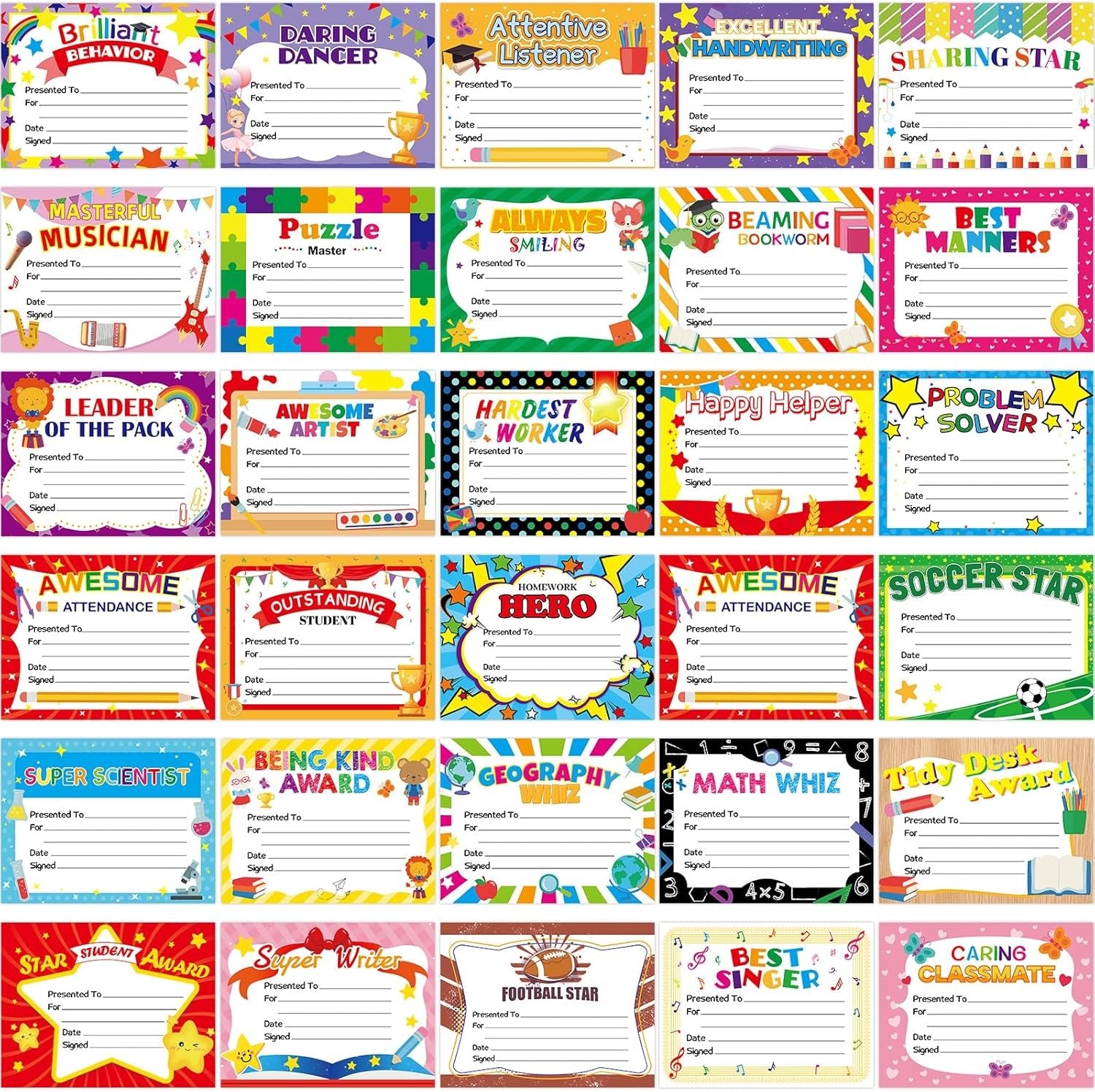 94Pcs Student of Award Certificates End of School Random style shipping Softball