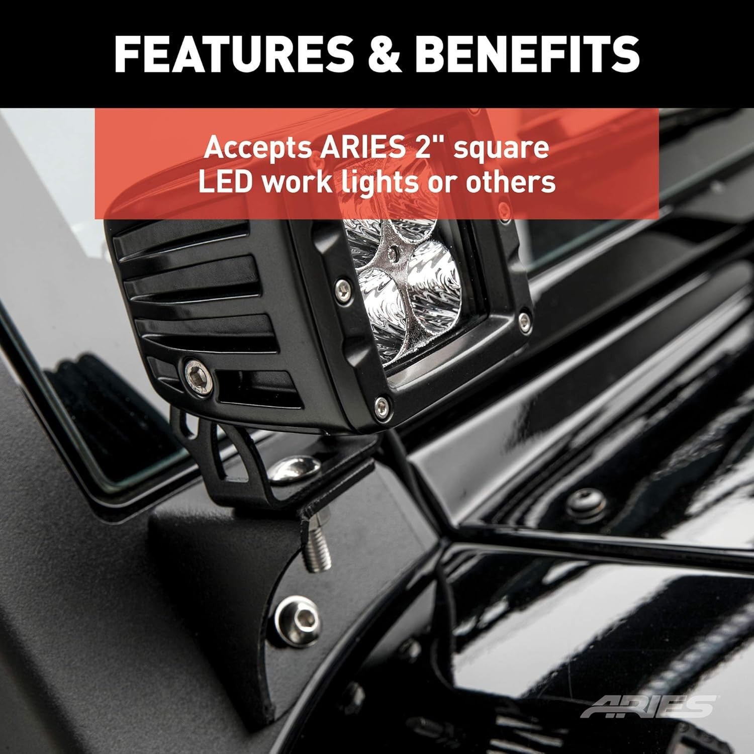 AR15800 Jeep Wrangler JK Windshield Light Brackets, LEDs Sold Separately