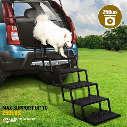 Dog Stairs for Car - Foldable Dog Ramps for Large Dogs with Non Slip 6 Steps