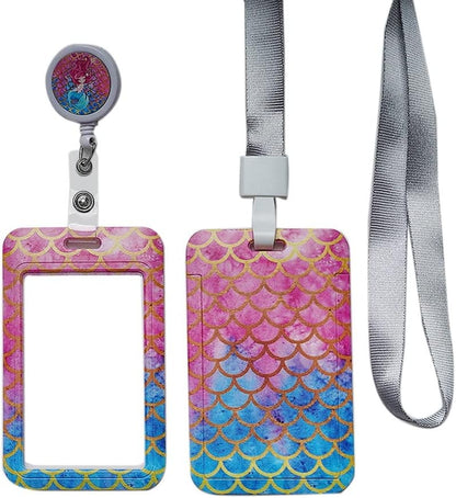Mermaid Badge Holder with Lanyard and Retractable Reel with Clip for Office